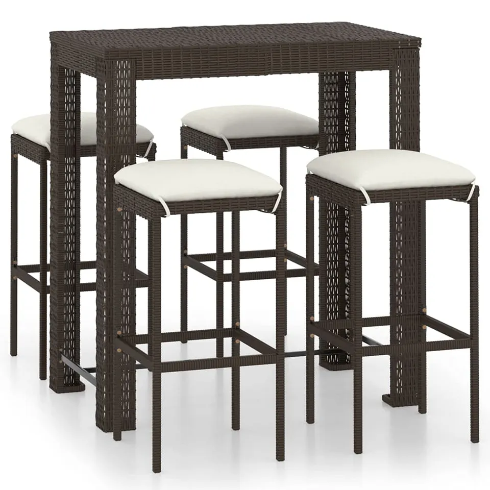 vidaXL Gartenbar-Set 5-tlg Poly Rattan braun Kissen