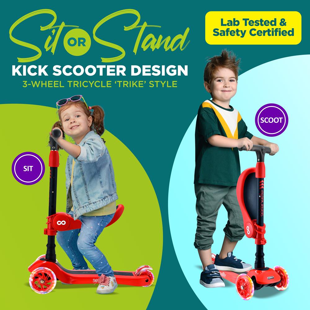 Serenelife Scooters Kinderroller 3-Rad mit Sitz LED