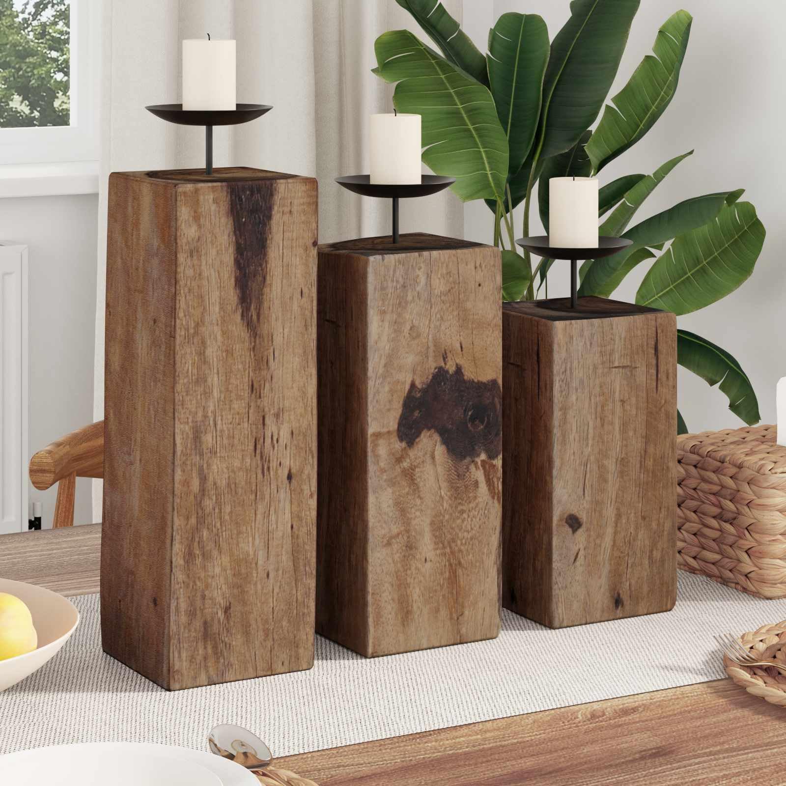 vidaXL Heim & Garten Kerzenhalter Natur 3 Stk Altholz rustikal