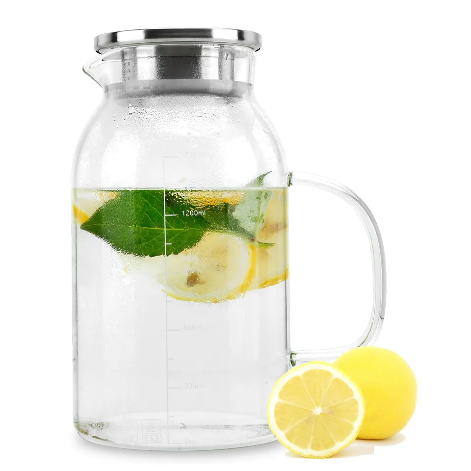 Intirilife Karaffe mit Filter 1,5 L Borosilikatglas Glaskrug