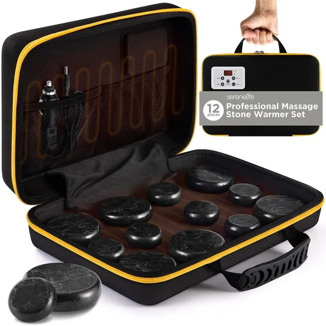 Serenelife Hot Stone Massage Set schwarz 12 Steine Tasche