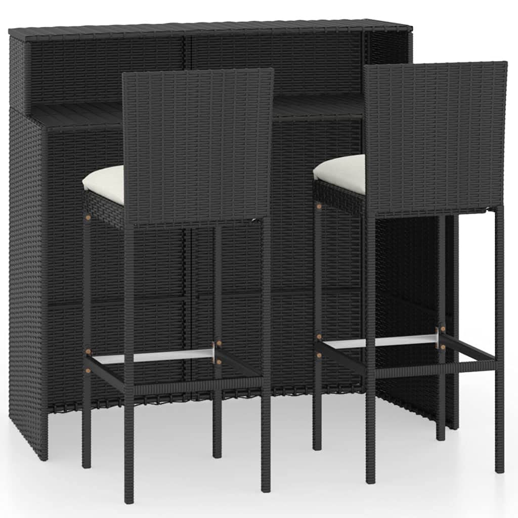vidaXL Heim & Garten 3-tlg. Gartenbar-Set Rattan Schwarz mit Kissen