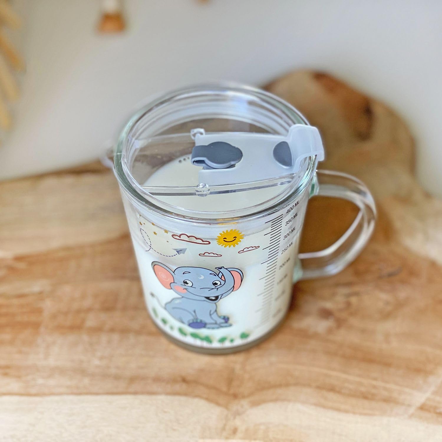 Intirilife Küche Kinder Trinkbecher Elefant 400 ml transparent