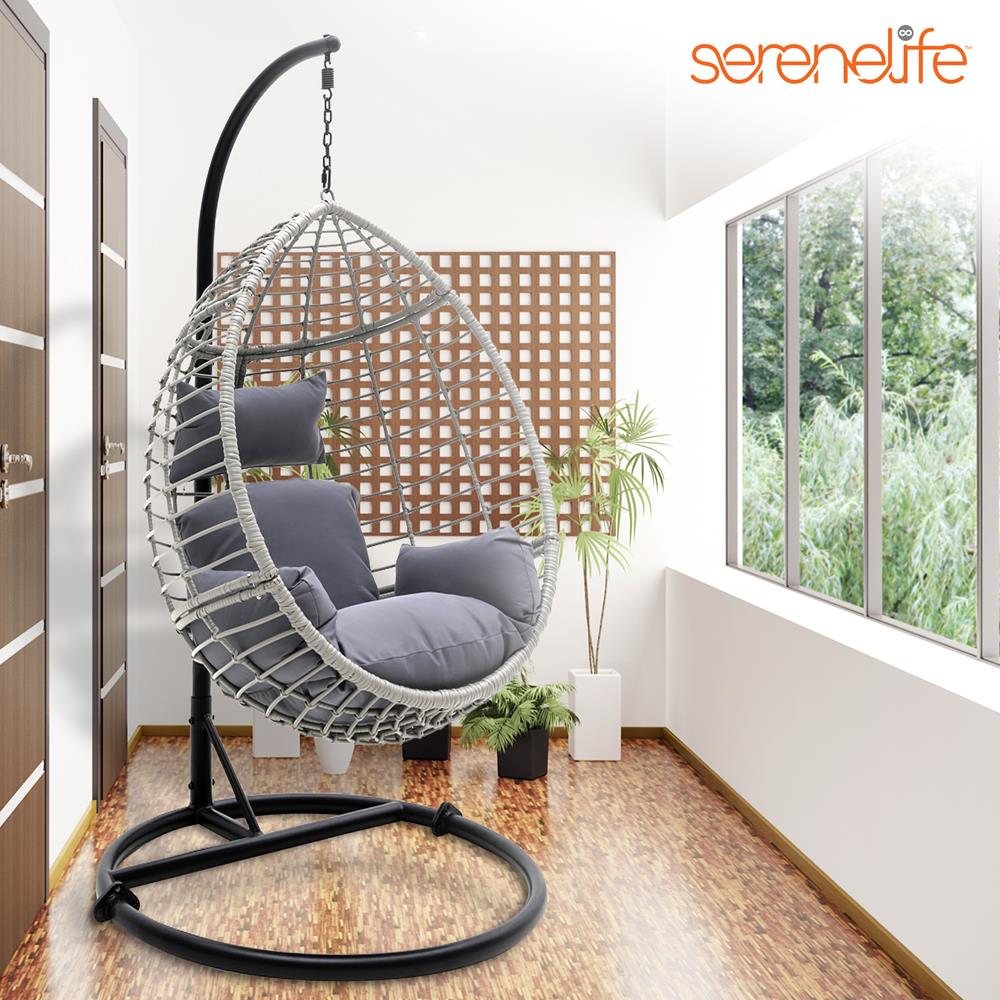 Serenelife Outdoor Swing Hängesessel Rattan mit Gestell