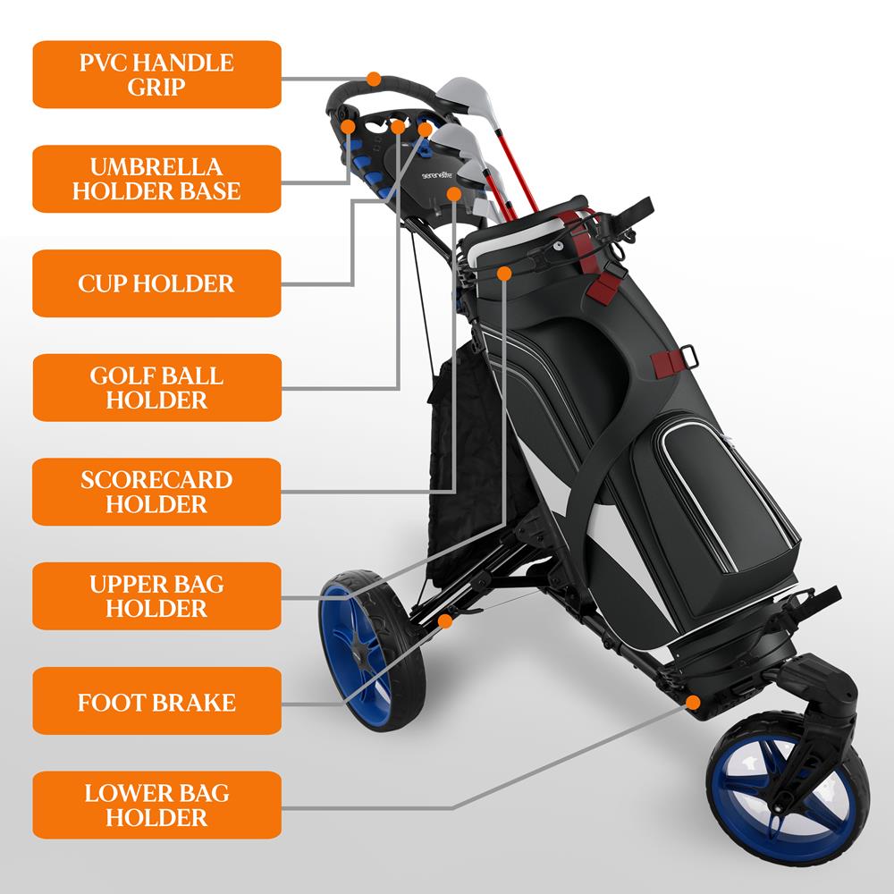 Serenelife Camping SLGZ48 Golf Trolley 3-Rad Alu faltbar