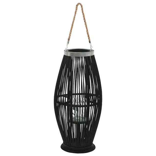 vidaXL Kerzenleuchter Bambus Schwarz 60 cm Hängelaterne Glas