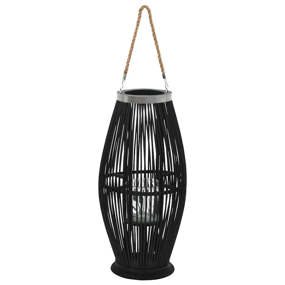 vidaXL Kerzenleuchter Bambus Schwarz 60 cm Hängelaterne Glas