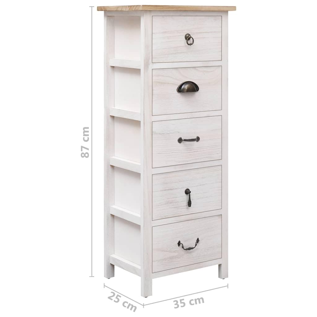 vidaXL Beistellschrank Kommode Paulownia-Holz 5 Schubladen 35x25x87cm