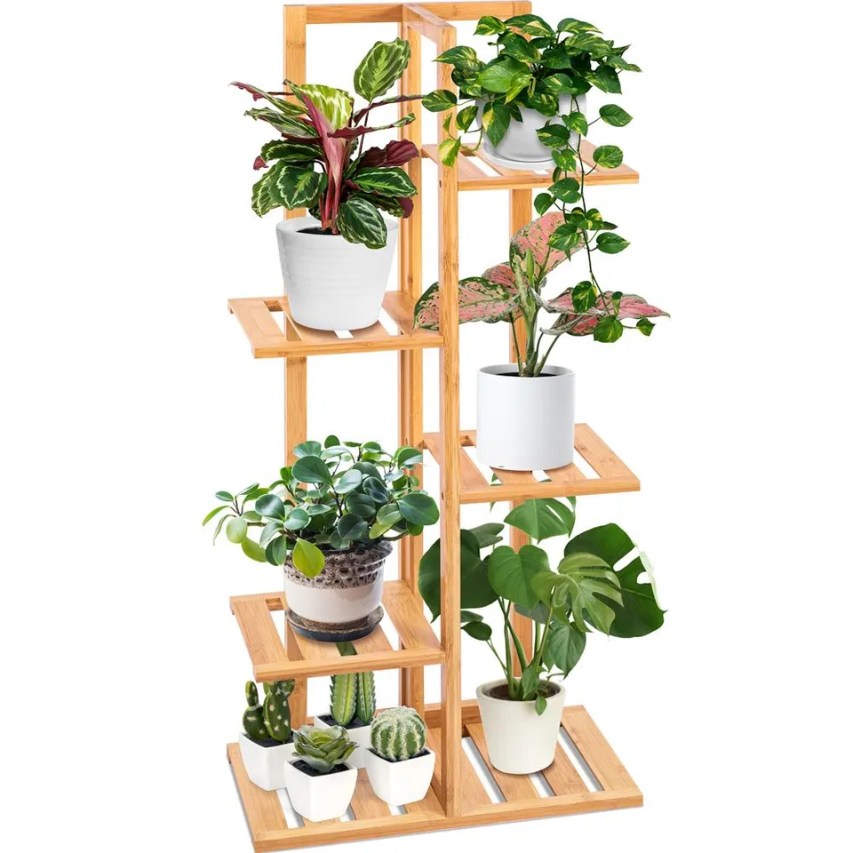 Serenelife Furniture Bambus Pflanzenständer 5 Ebenen 6 Ablagen