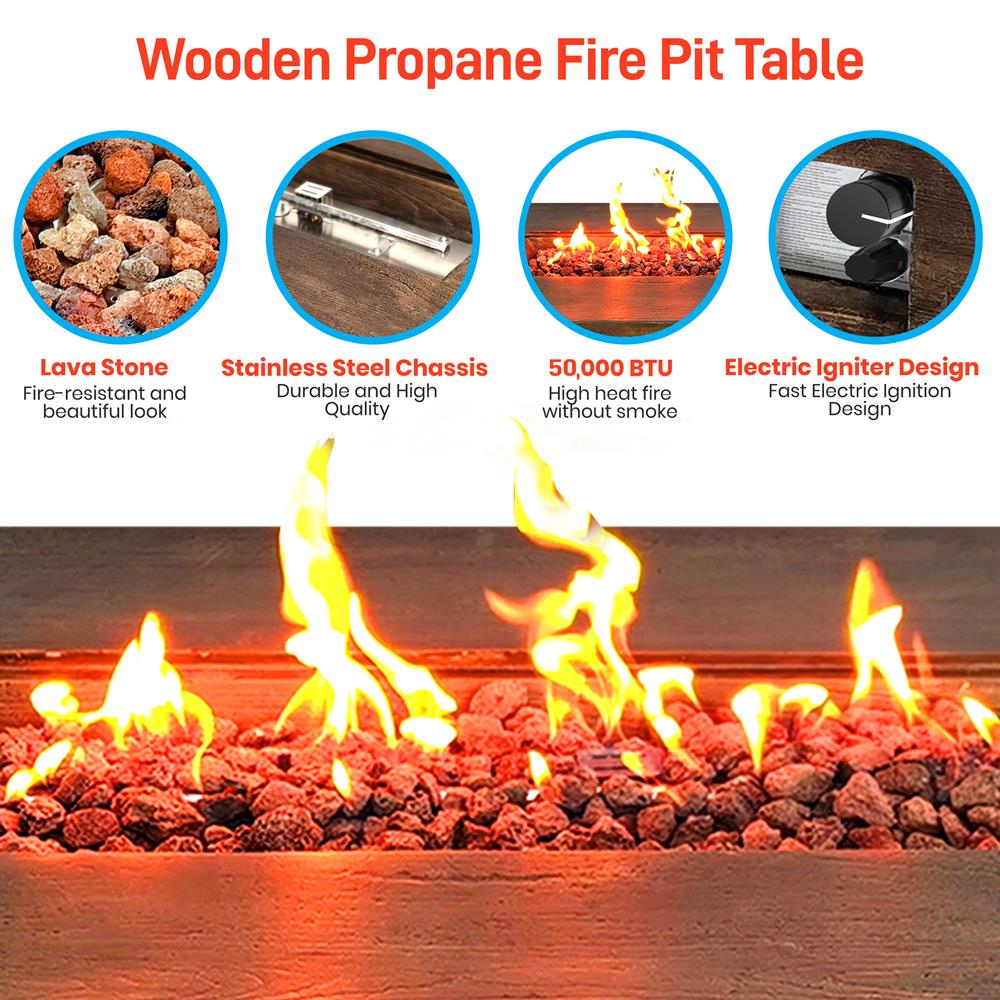 Serenelife Fire Pit Gas Feuertisch 50000BTU wetterfest mit Lavastein