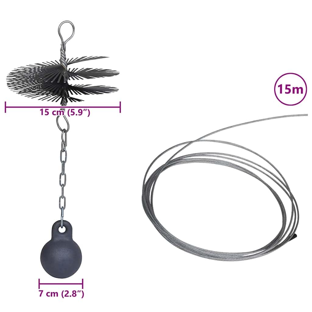 vidaXL Heim & Garten Kaminreinigungsbürste 15cm 15m Seil