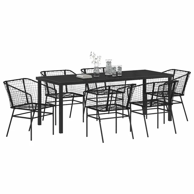 vidaXL Garten Essgruppe Schwarz Poly-Rattan 7 Stk.