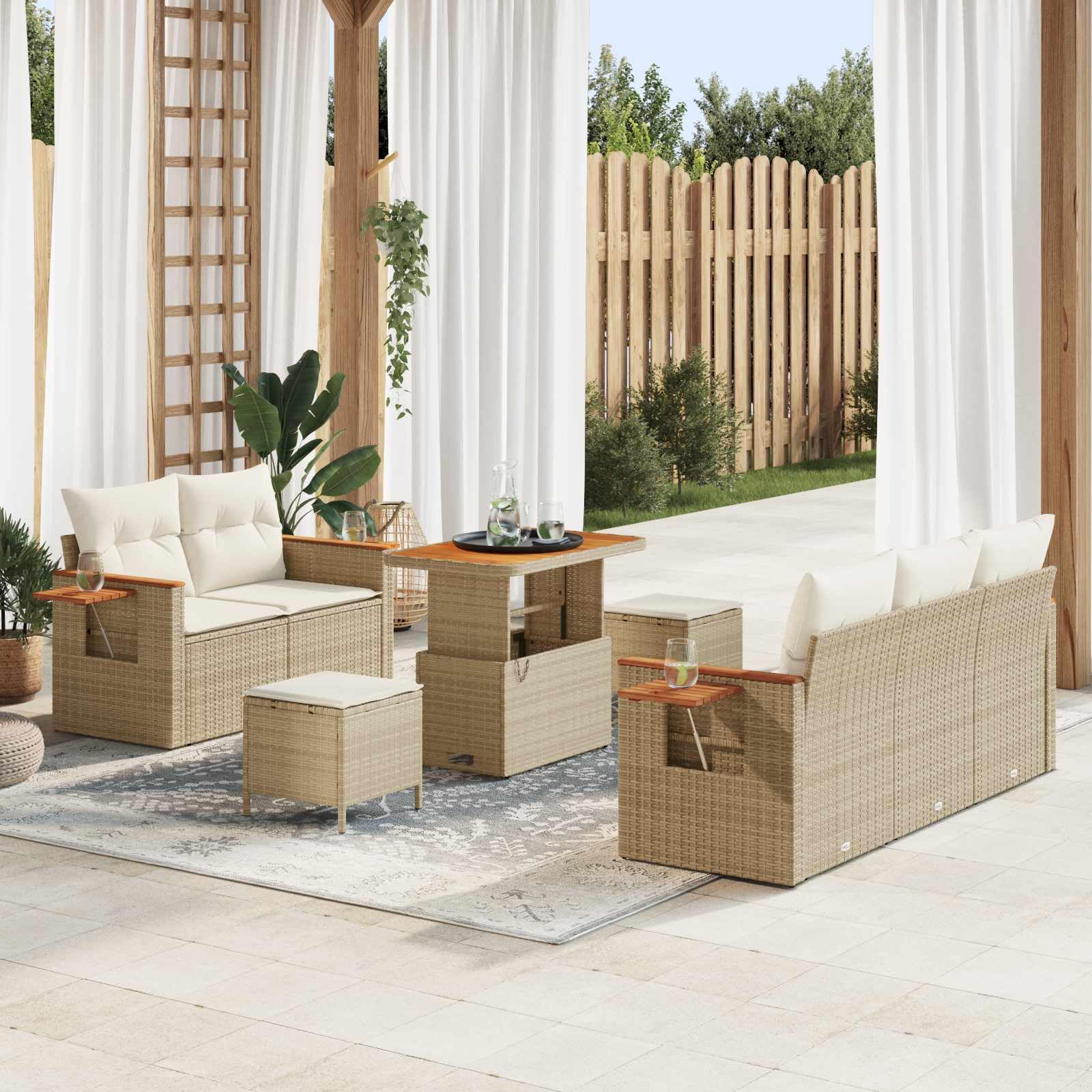vidaXL Gartensofa-Set 8-tlg Beige Poly-Rattan 90x55x71 cm