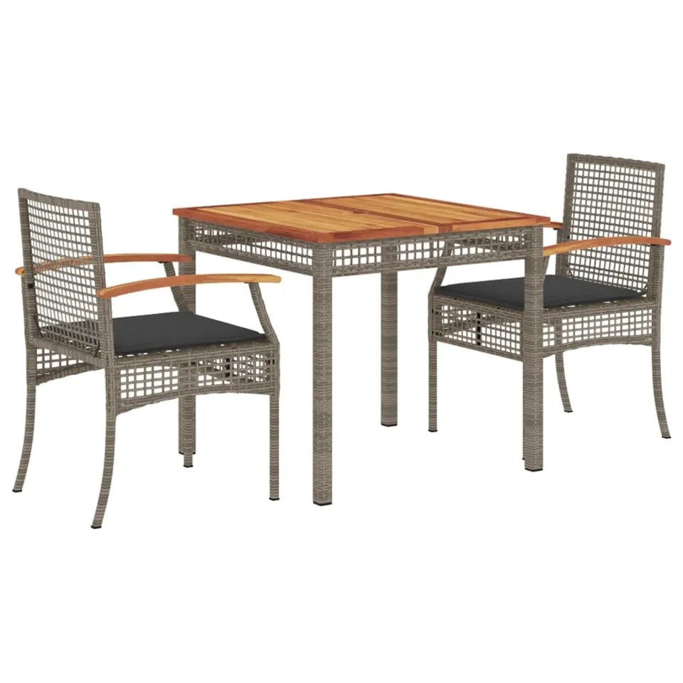 vidaXL Garten-Essgruppe Grau Poly Rattan 80 cm 2-tlg