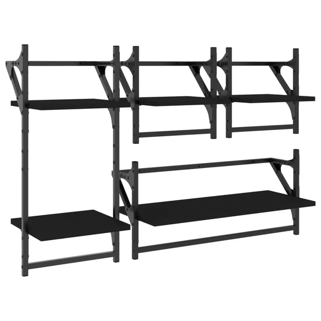 vidaXL Wandregal-Set 4-tlg schwarz Holzwerkstoff mit Stange
