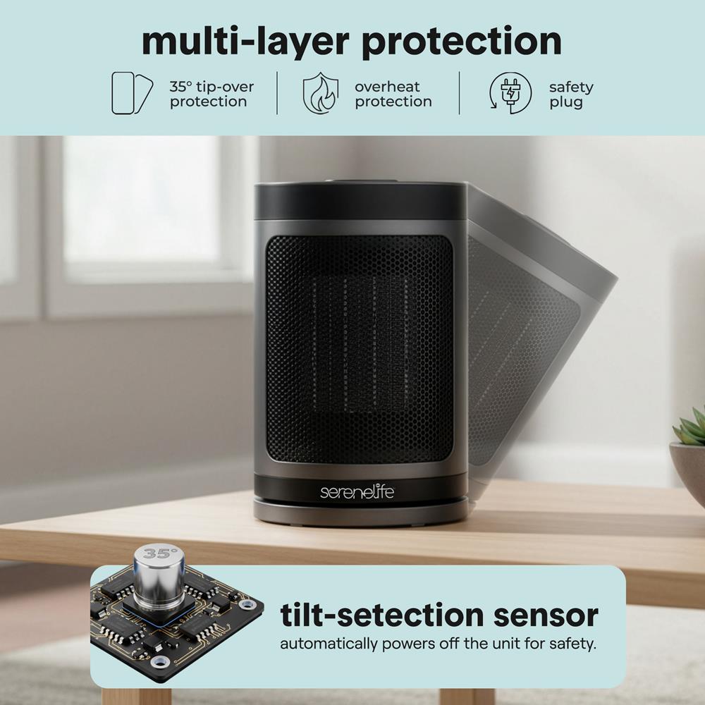 Serenelife Heater Keramik Heizlüfter 1500W Grau Thermostat