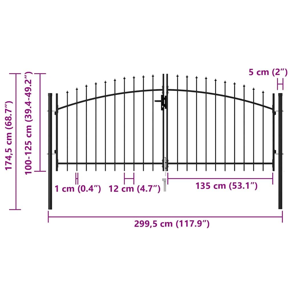 vidaXL Zauntor Stahl Schwarz 299,5x125cm Doppelflügel Tor
