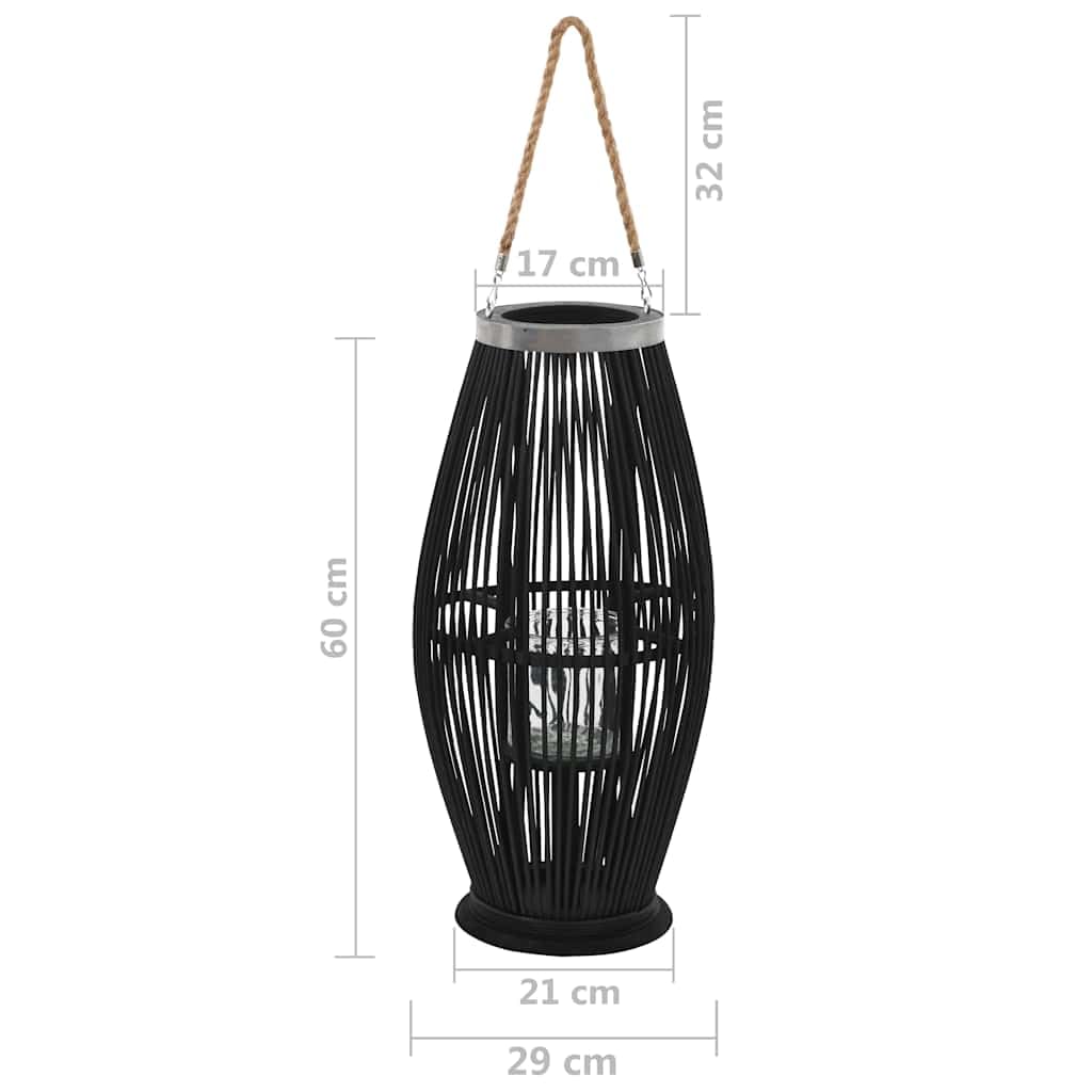 vidaXL Kerzenleuchter Bambus Schwarz 60 cm Hängelaterne Glas