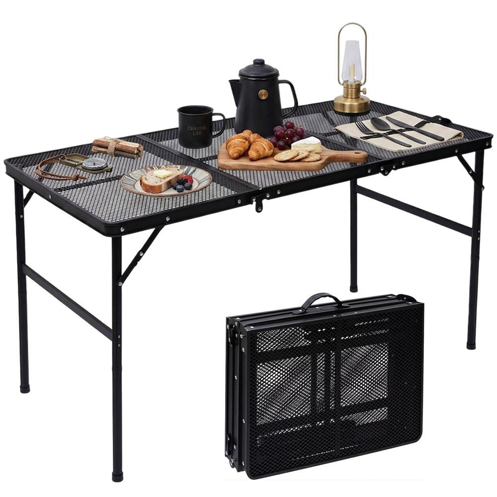 Serenelife Camping Campingtisch 4Ft schwarz 122 cm höhenverstellbar