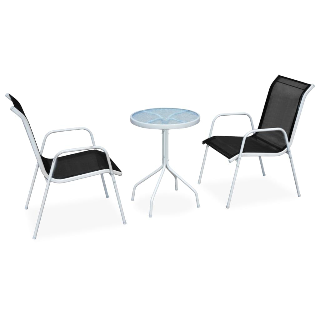 vidaXL Bistroset 3-tlg Stahl Schwarz Balkonset Glastisch