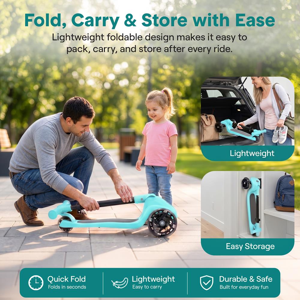 Serenelife Scooters Kinderroller 3 Räder LED Blau mit Sitz