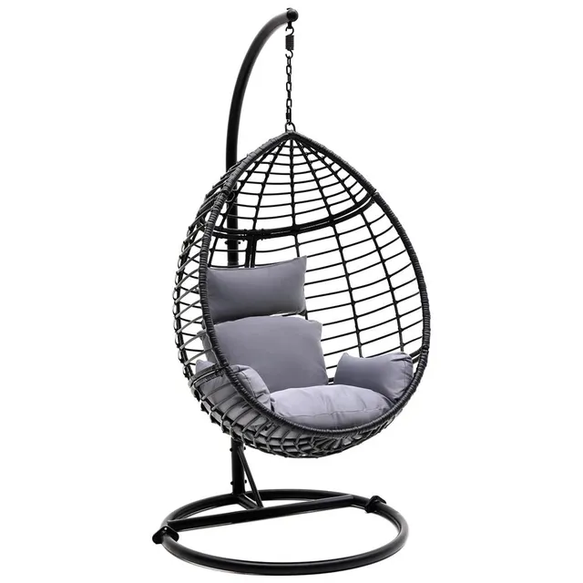 Serenelife Outdoor Swing Hängesessel Rattan grau Stahl