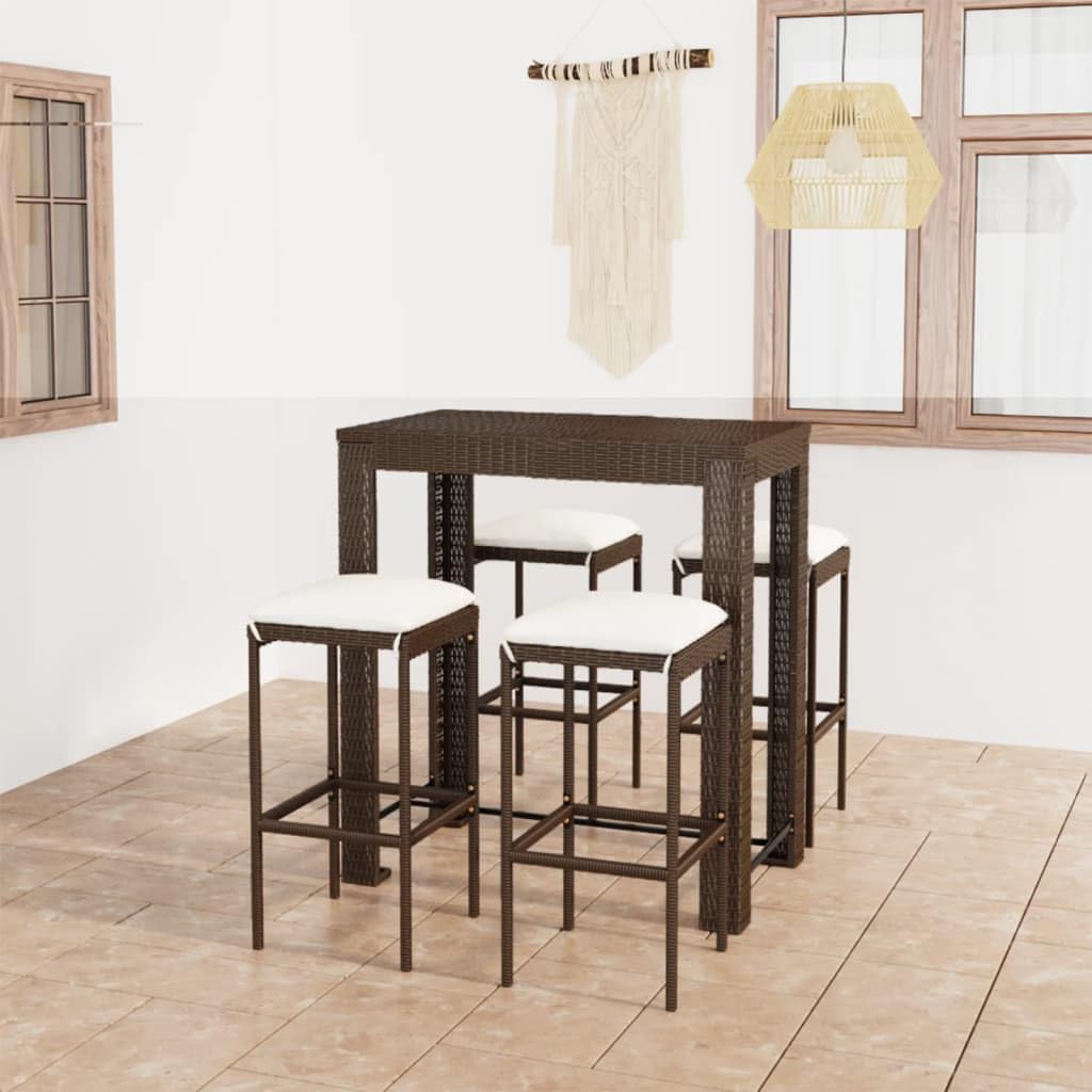 vidaXL Gartenbar-Set 5-tlg Poly Rattan braun Kissen