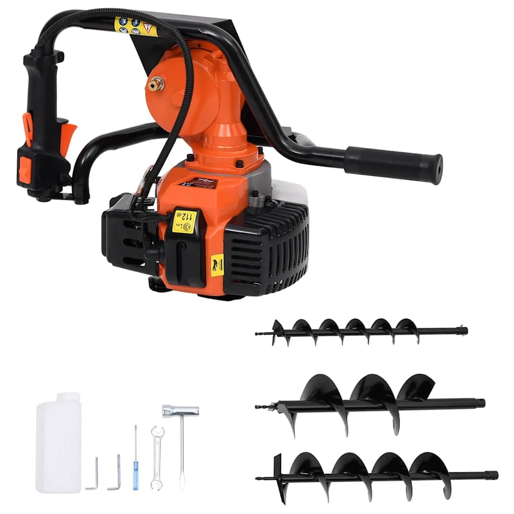 vidaXL Erdbohrer Orange Benzin 52 cm³ mit 3 Bohrern