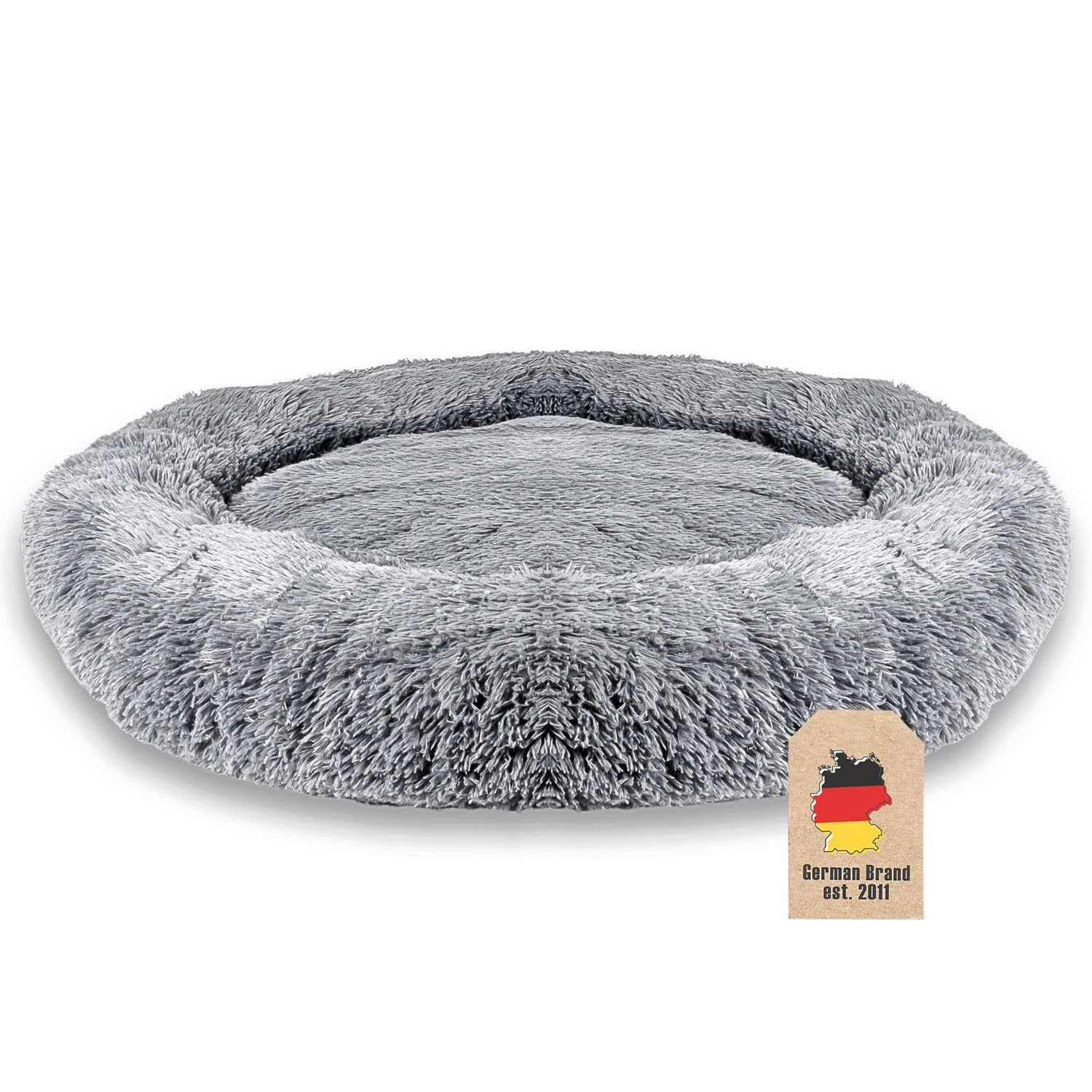 Intirilife Haustierbett rund Hell Grau Plüsch 100 cm Hundebett