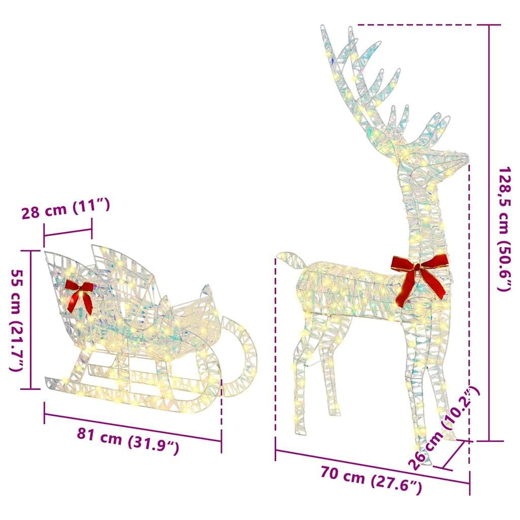 vidaXL Rentier Schlitten 200 LEDs Weihnachtsfigur warmweiß 129 cm