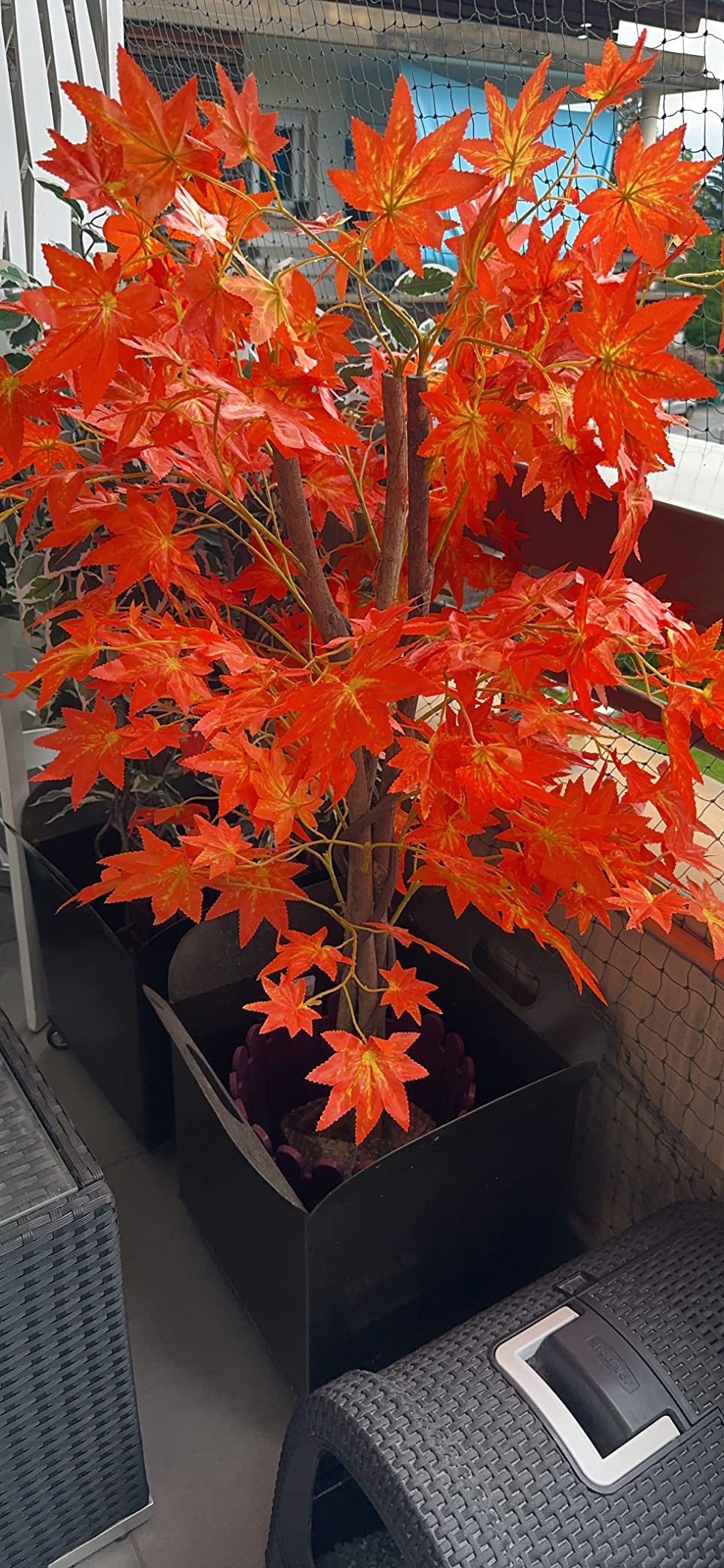 vidaXL Ahornbaum künstlich 120 cm Kunstpflanze Rot Topf