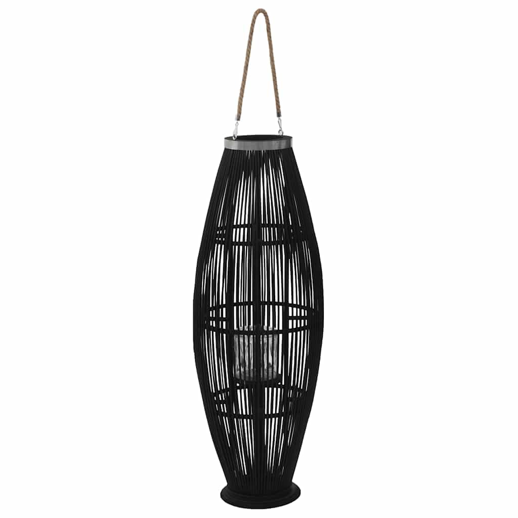 vidaXL Kerzenleuchter Bambus Schwarz 60 cm Hängelaterne Glas