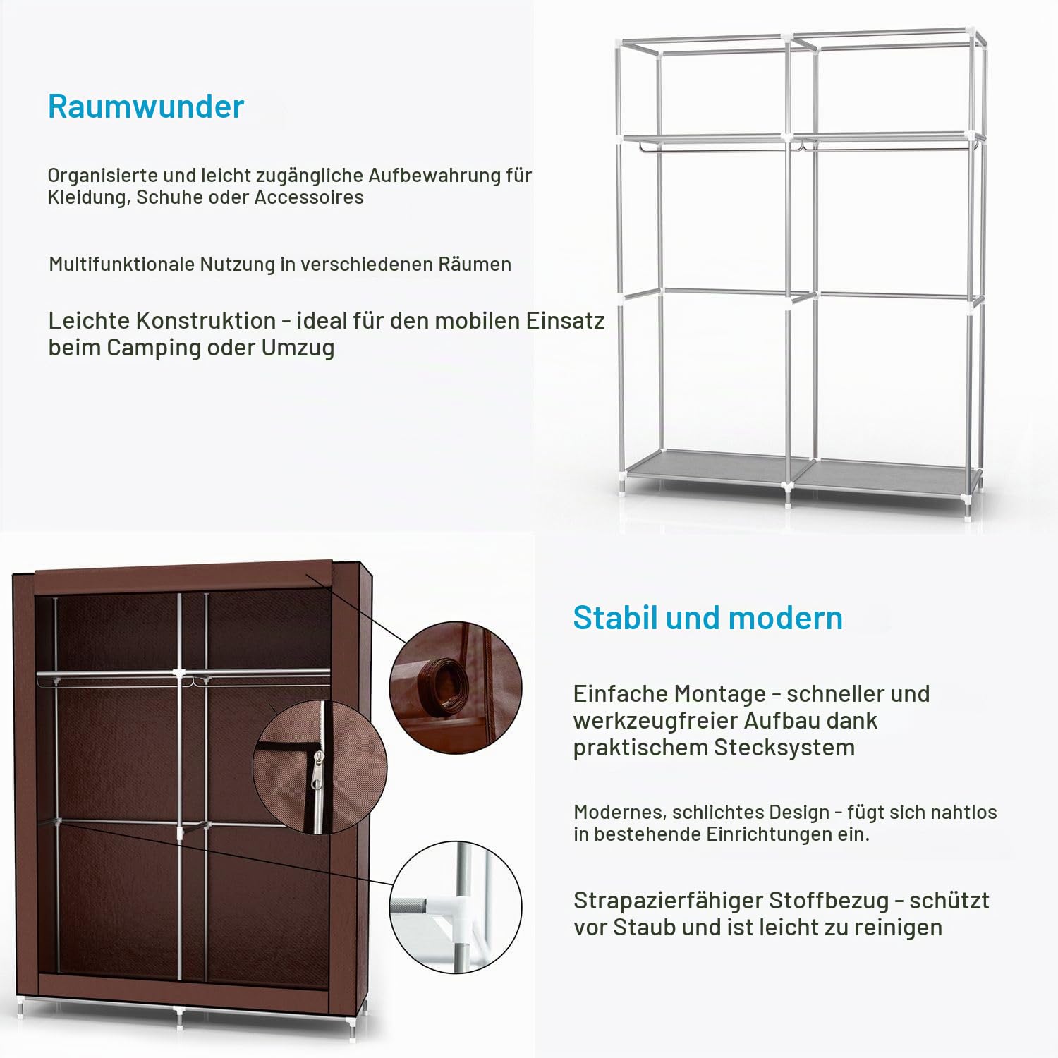 Intirilife Faltschrank 108x45x170 cm Stoffschrank Braun