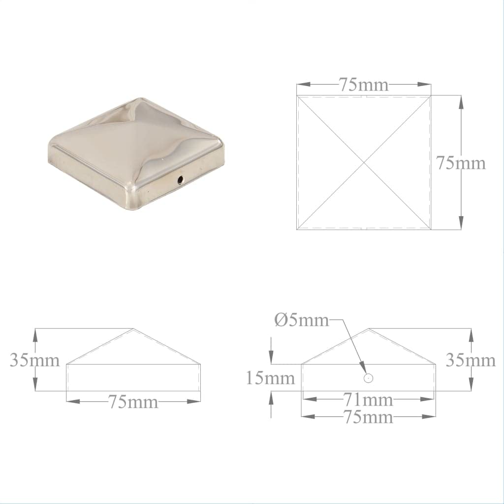vidaXL Pfostenkappe Pyramide 6er Set Edelstahl 71 mm Zaunkappe
