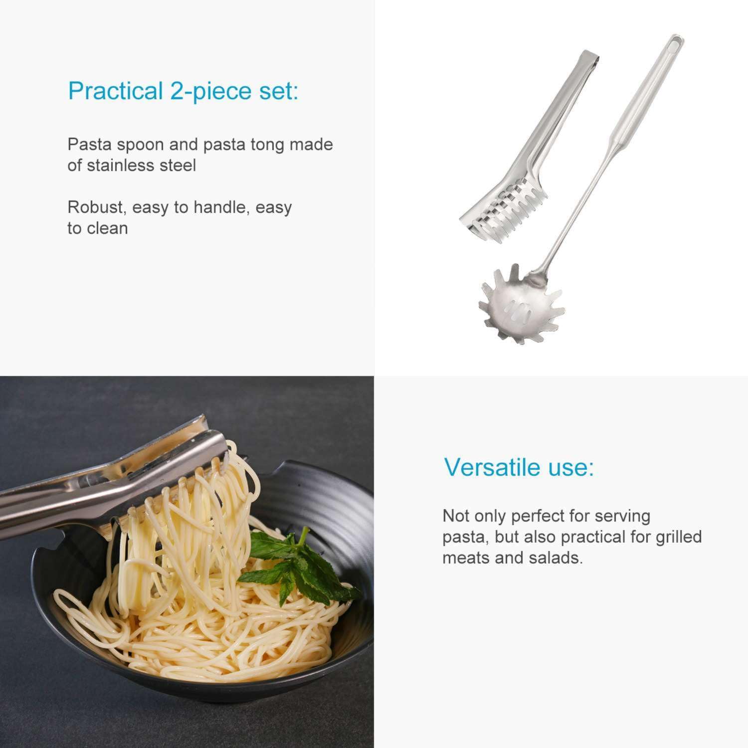 Intirilife Spaghettilöffel Set Edelstahl 2er Nudelzange
