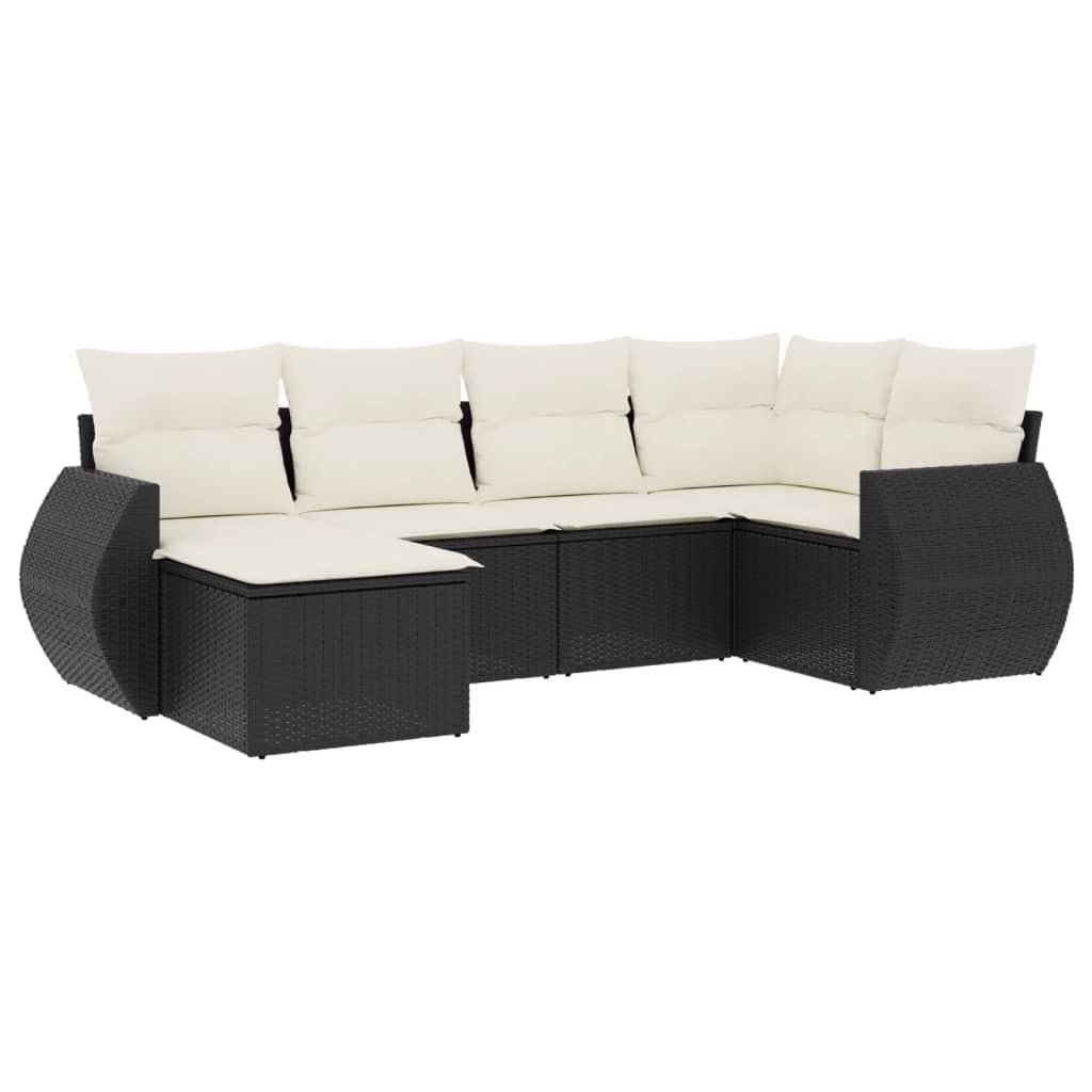 vidaXL Garten-Sofagarnitur 6-tlg. Schwarz Poly Rattan mit Kissen