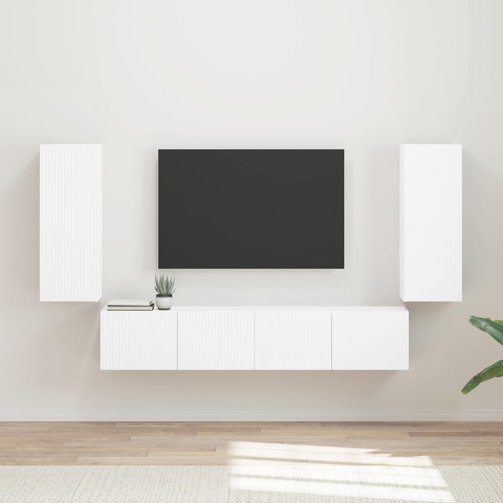 vidaXL TV-Wandregal Set 4 Stk. Lowboard Weiß Holzwerkstoff