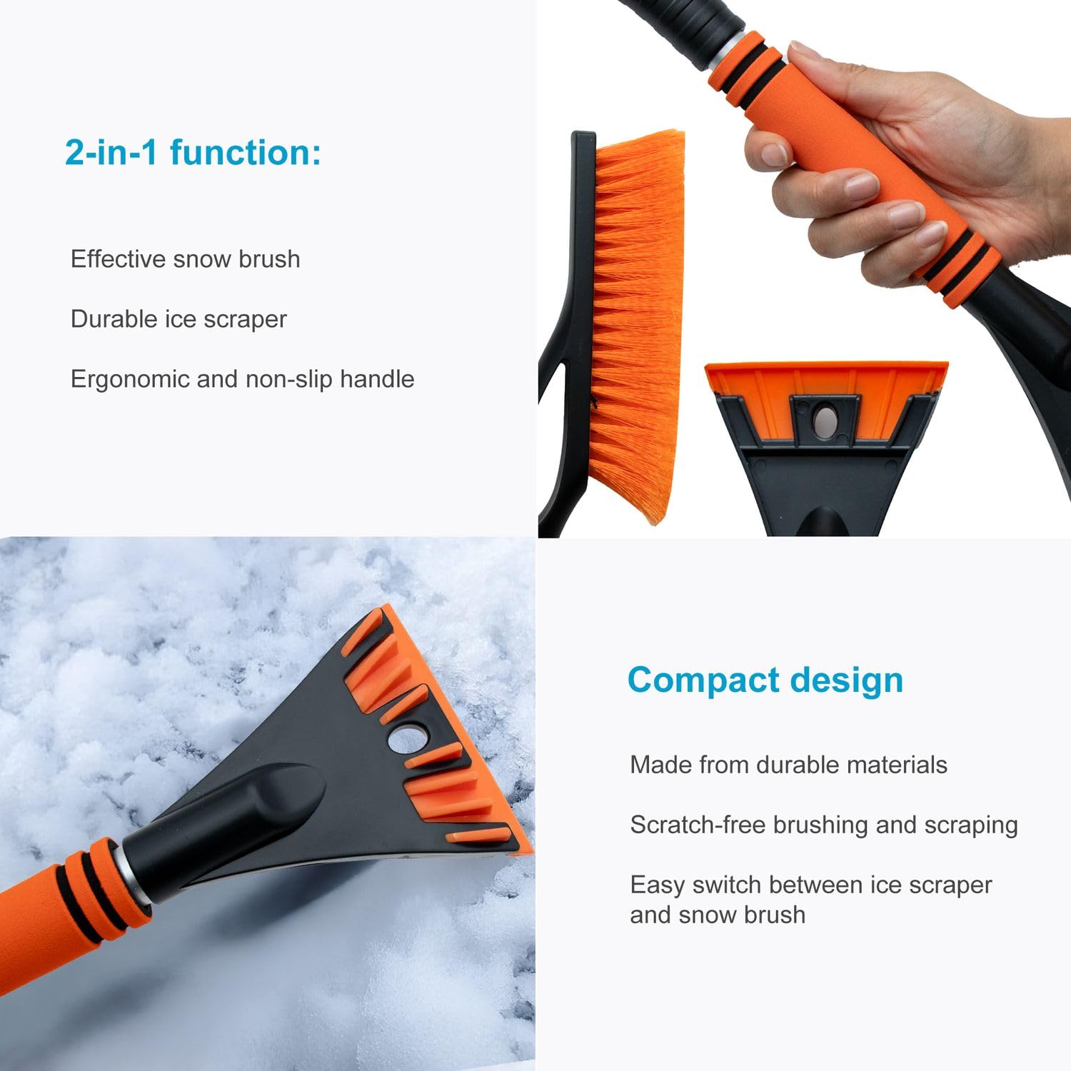 Intirilife Eiskratzer 2in1 Orange-Schwarz 59 cm Besen