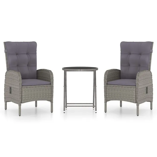vidaXL Heim & Garten Bistro-Set Grau 3-tlg Rattan Glas wetterfest