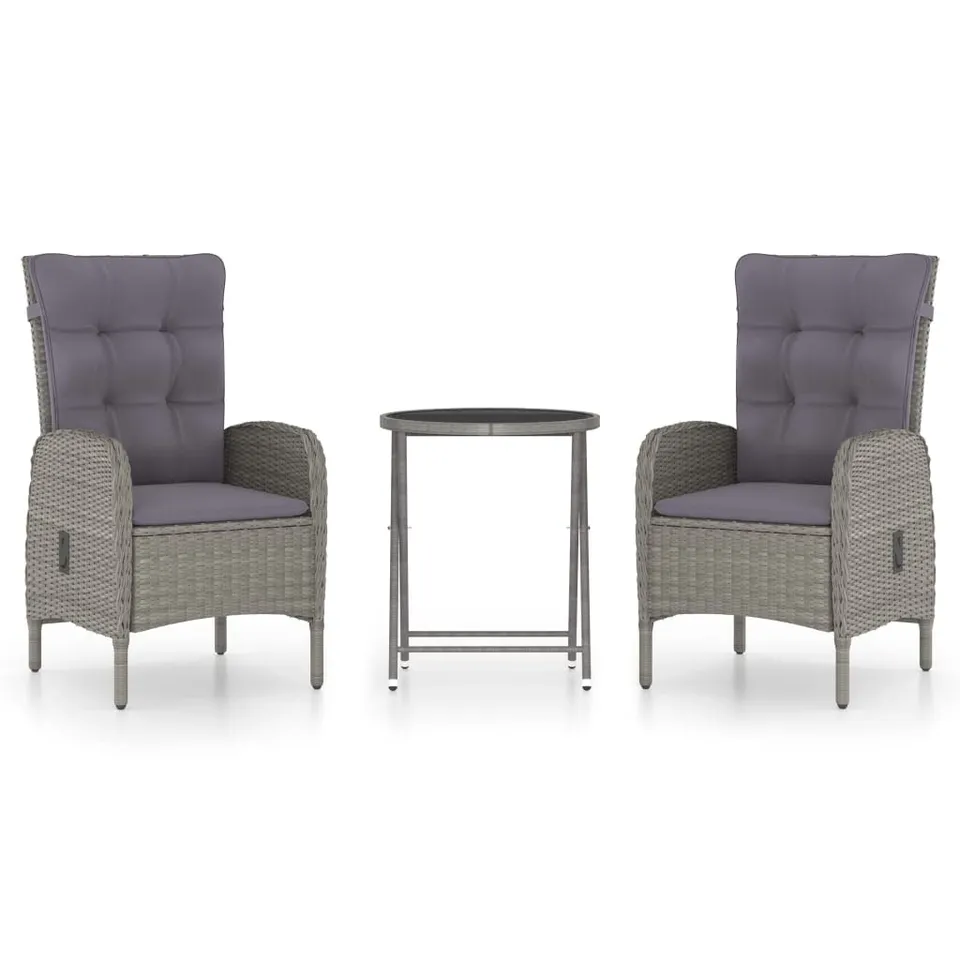 vidaXL Heim & Garten Bistro-Set Grau 3-tlg Rattan Glas wetterfest