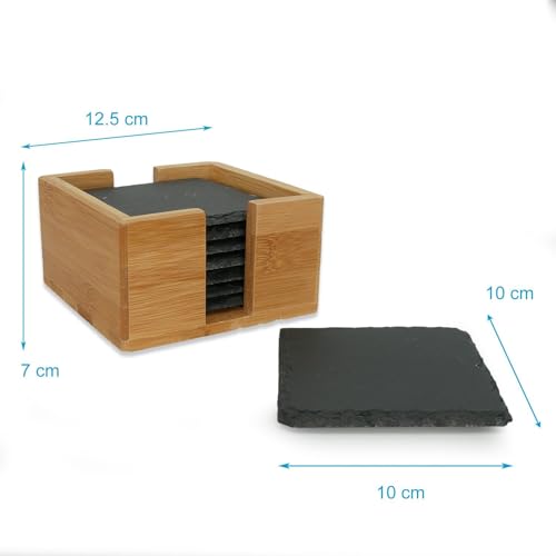 Intirilife Schiefer Untersetzer 10x10 schwarz 11-tlg mit Halter