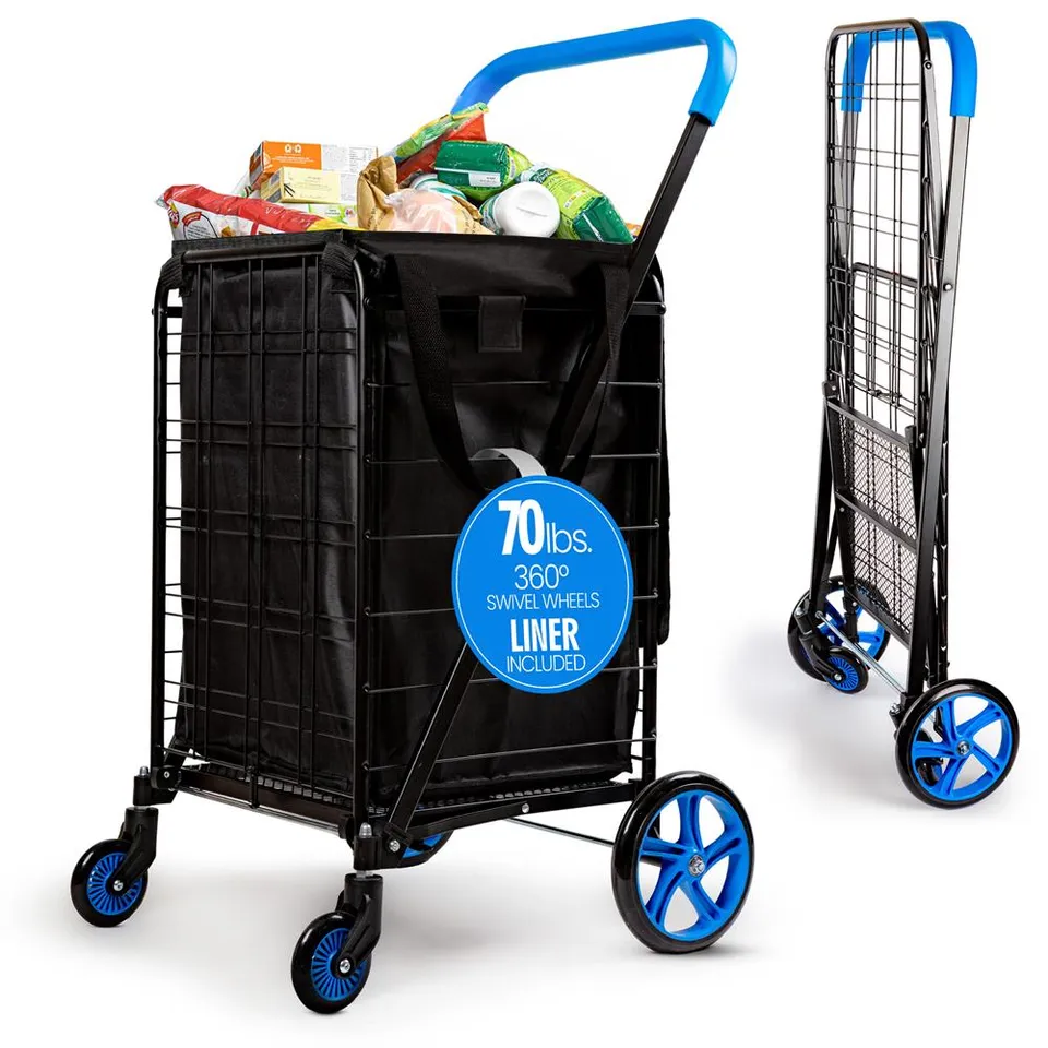 Serenelife Einkaufstrolley faltbar blau 70 lbs mit 360° Rädern