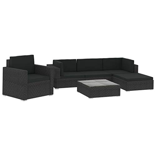 vidaXL Heim & Garten Gartenmöbel 6-TLG. Rattan Schwarz Auflagen