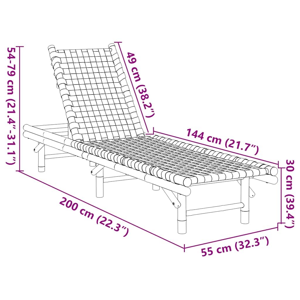 vidaXL Heim & Garten Sonnenliege Bambus Schwarz 55x200x30 cm