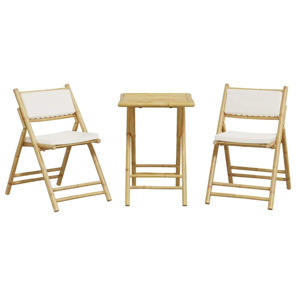 vidaXL Bistro-Set Bambus 3-tlg. klappbar Cremeweiß 55x55x75 cm