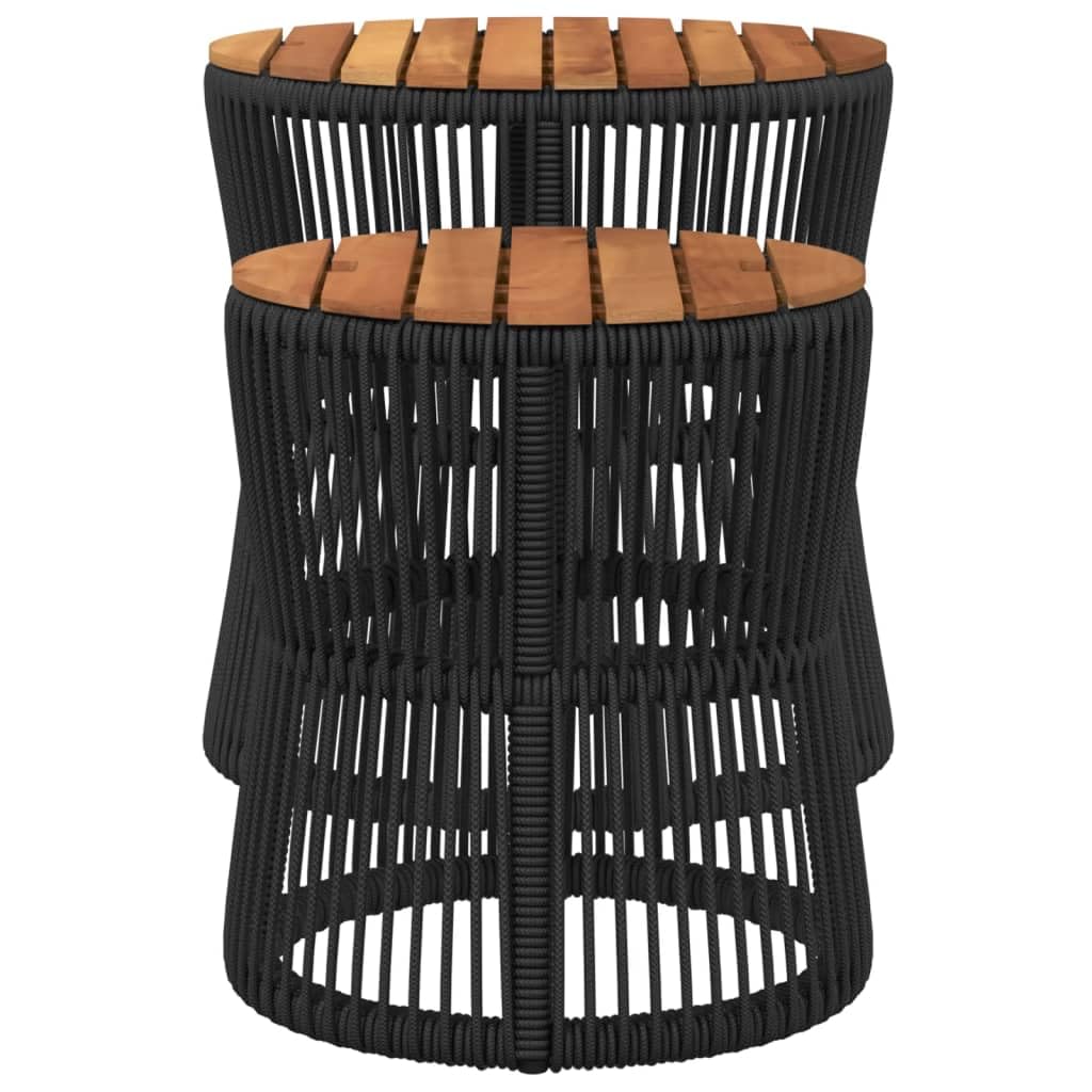 vidaXL Garten-Beistelltische Rattan 2 Stück Schwarz Holzplatte Outdoor