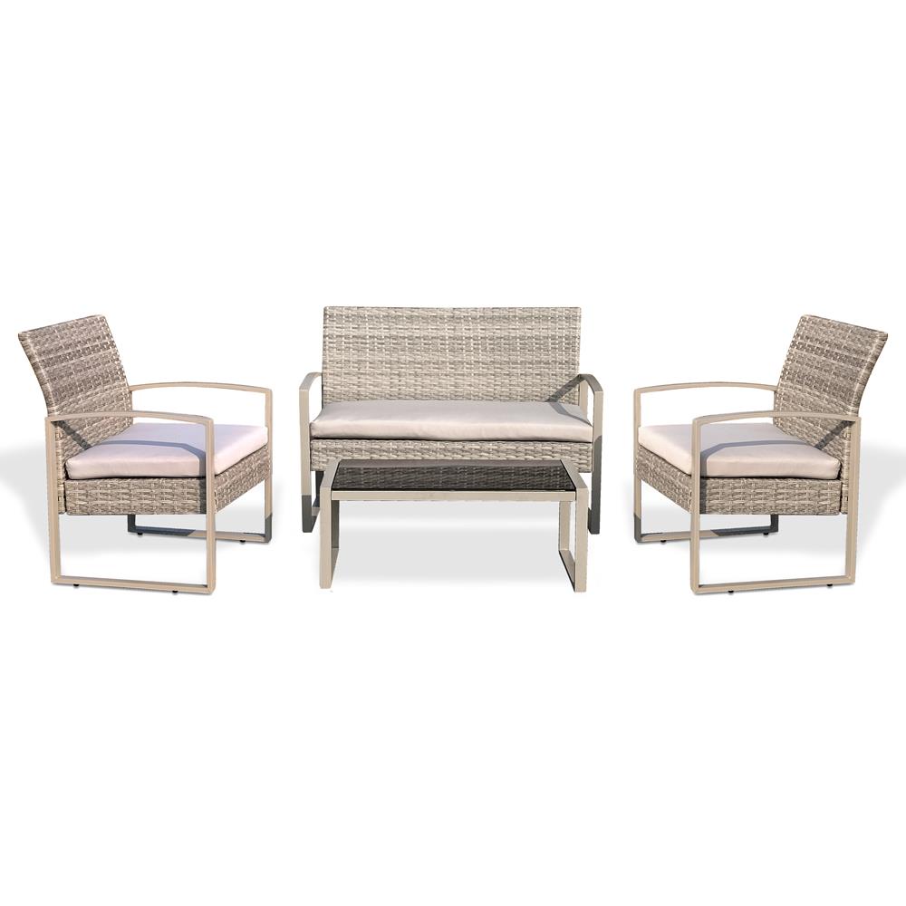 Serenelife Furniture Rattanset 4-teilig Taupe-Beige mit Glas