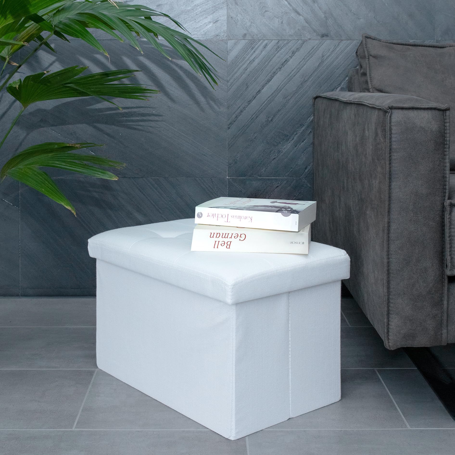 Intirilife Sitzbank 49x30x30 cm Weiß mit Stauraum faltbar