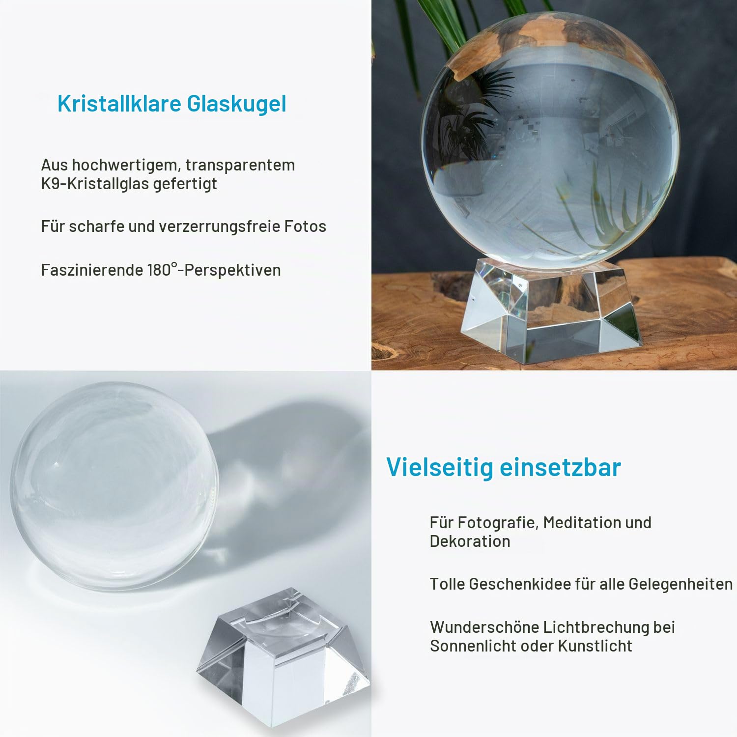 Intirilife Glaskugel Kristallklar 130 mm mit Ständer