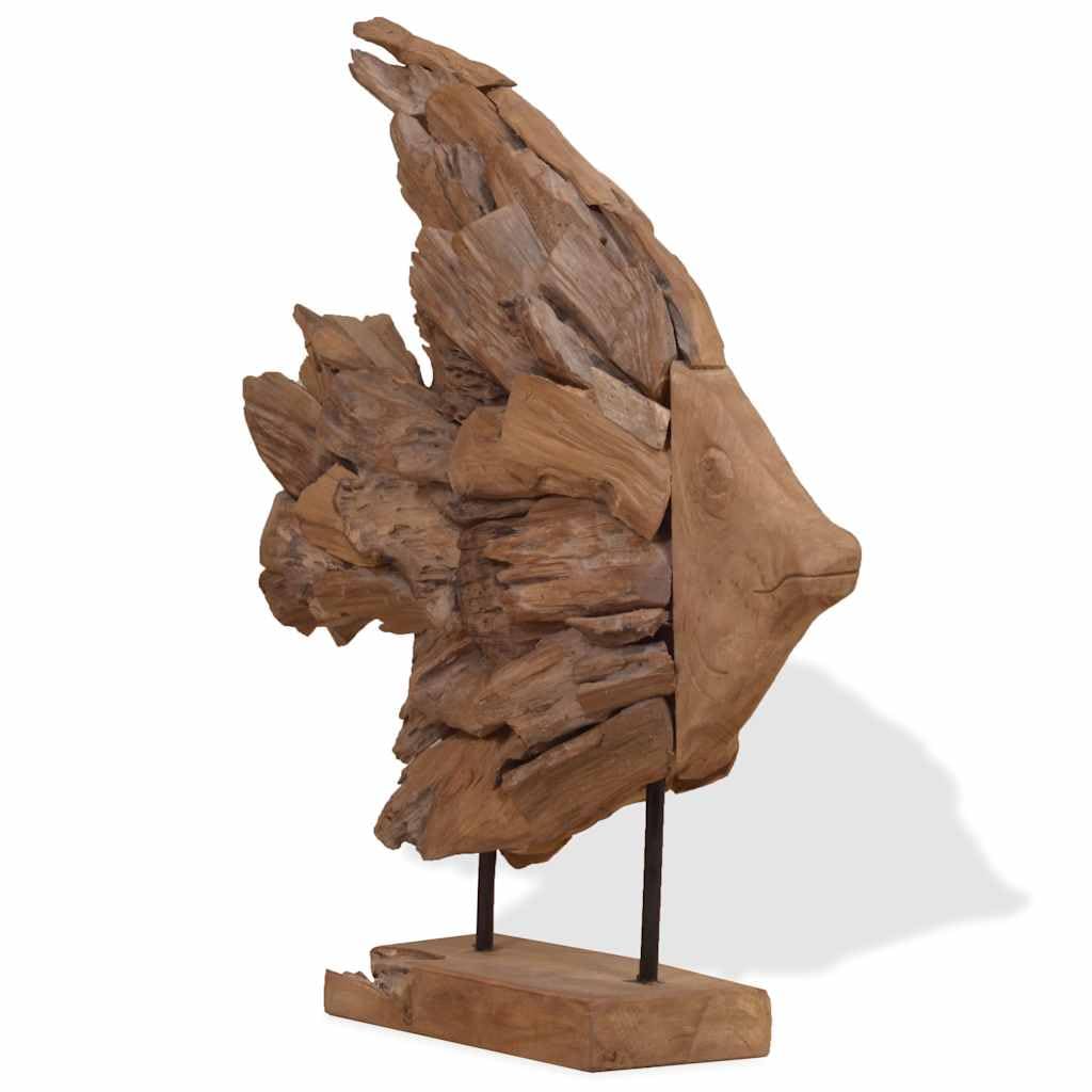 vidaXL Heim & Garten Fisch Skulptur Teak Figur 40x12x57cm